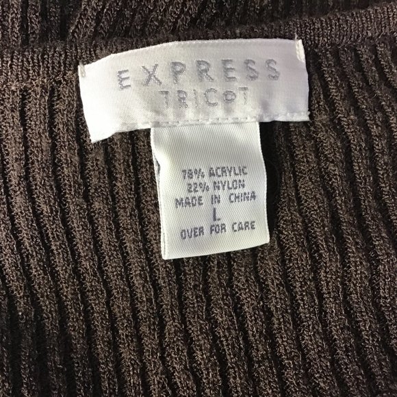 Express Women's Sweater Brown Ribbed Button Up V Neck Knit Long Sleeve Size L - Picture 6 of 6